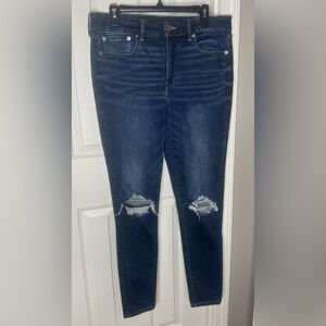 American Eagle Outfitters Dark Blue Distressed Skinny Jeans